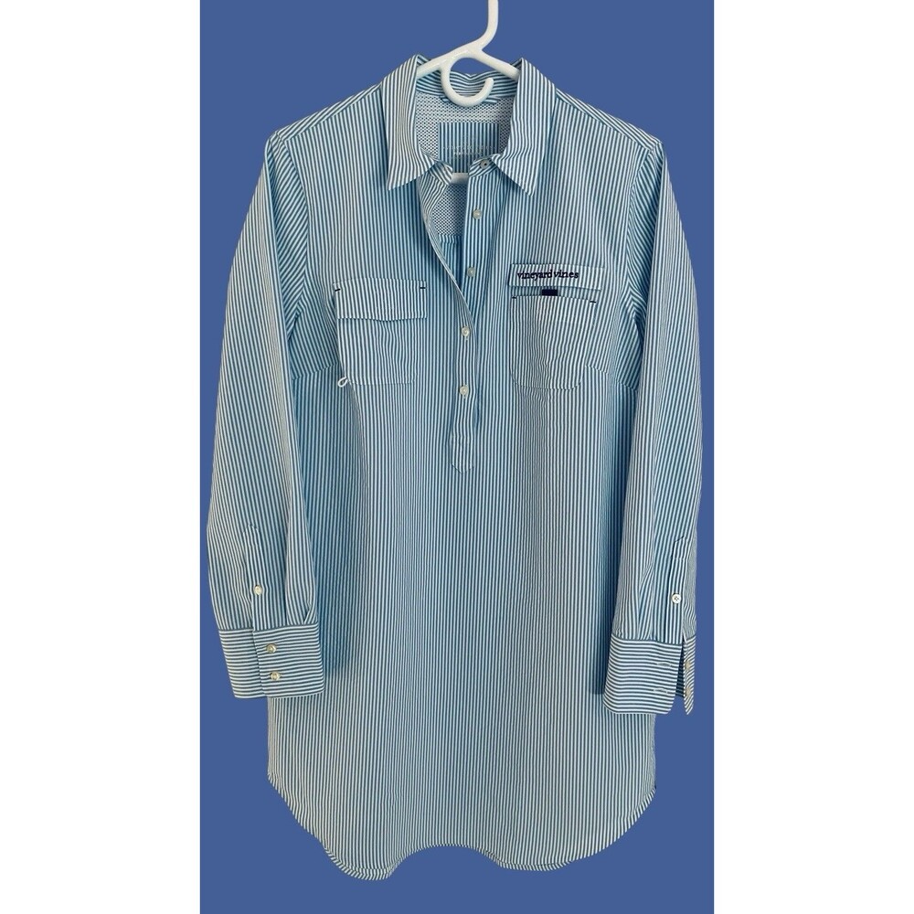 Vineyard Vines Seersucker Harbor Shirt Performance Cover-Up Sz 6 Blue Quick Dry